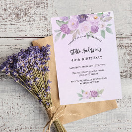 Convite Aniversário de luxo com flores violetas