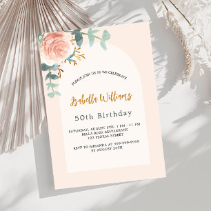 Convite Aniversário de luxo com rosa de ouro floral