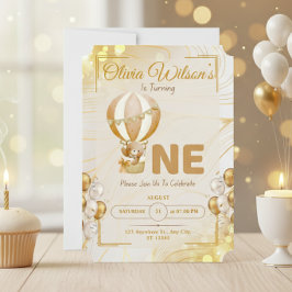 Convite Aniversário de Luxo Dourado do Primeiro Ano Festa