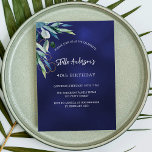 Convite aniversário de luxo marinho azul verde<br><div class="desc">Um fundo azul marinho,  decorado com verde. A cor azul é irregular. Personalize e adicione seu nome e detalhes da festa.</div>