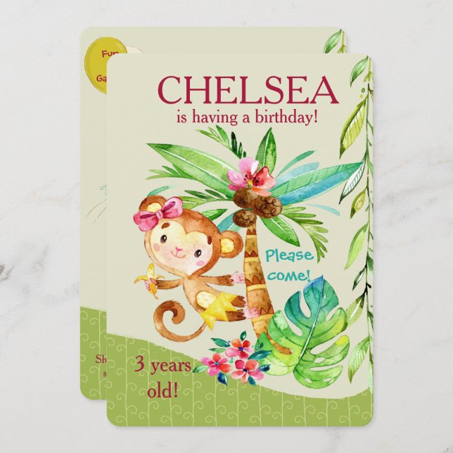 Convite Aniversário de Macaco Feliz (Frente/Verso)