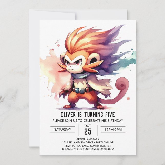 Convite Aniversário de Macaco Personalizado Encantado (Frente)