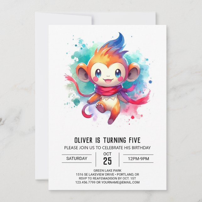 Convite Aniversário de Macaco Personalizado Encantado (Frente)