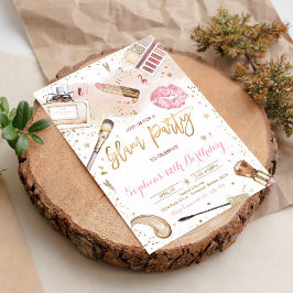 Convite Aniversário de Maquiagem Spa Glam Rosa Bege