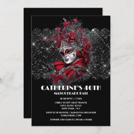 Convite aniversário de mascarada, Venezia mask rosa floral