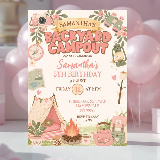 Convite Aniversário de Menina Acampamento no Quintal Boho  (Criador carregado)