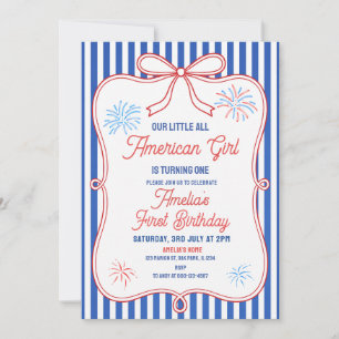 Convite Aniversário de Menina Americana Clássica Vermelho