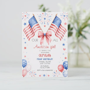 Convite Aniversário de Menina Americana no Dia 4 de Julho