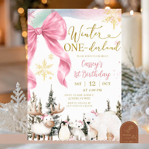 Convite Aniversário de Menina Animais Árticos no Inverno O