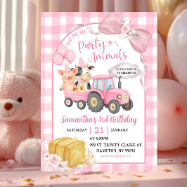 Convite Aniversário de Menina Animais da Fazenda Rosa Cham