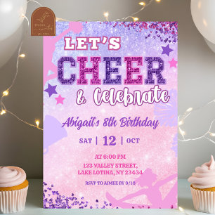 Convite Aniversário de Menina Cheerleader com Lantejoulas