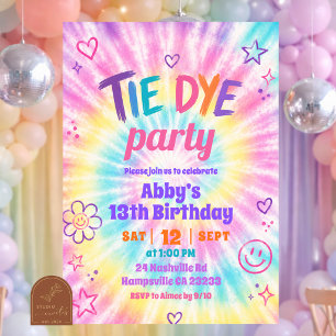 Convite Aniversário de Menina Colorido com Tie Dye de Verã