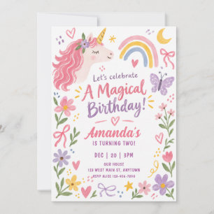 Convite Aniversário de Menina com Arco-íris de Unicórnio P