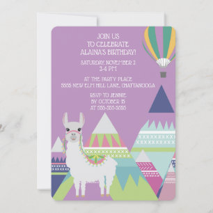 Convite Aniversário de Menina com Balão de Alpaca Roxa