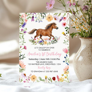 Convite Aniversário de Menina com Cavalo Rústico e Flor Si