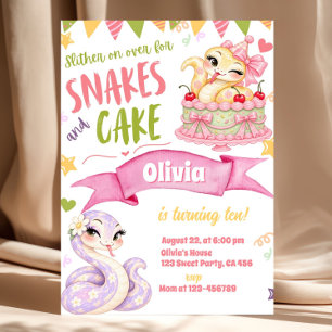 Convite Aniversário de Menina com Cobras e Bolo Rosa Paste