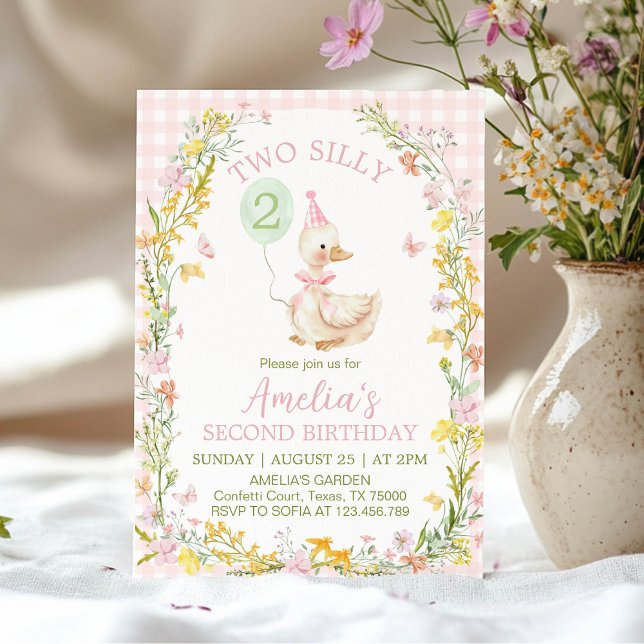 Convite Aniversário de Menina com Dois Gansos Tontos Flora (Criador carregado)