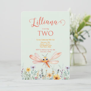 Convite Aniversário de Menina com Libélula e Flor Silvestr