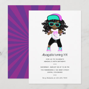 Convite Aniversário de menina com tema de Hip Hop