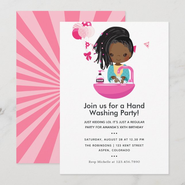 Convite Aniversário de menina com tema engraçado do Covid- (Frente/Verso)