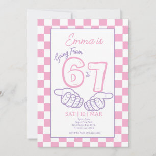 Convite Aniversário de Menina com Tema Pink Xadrez 6 7 Mem