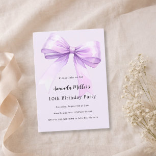 Convite Aniversário de menina coquete com laço de lavanda
