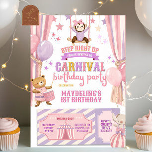 Convite Aniversário de Menina de Carnaval Circense Rosa Ro