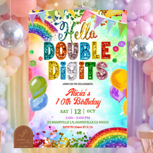 Convite Aniversário de Menina de Dígitos Duplos Colorido c
