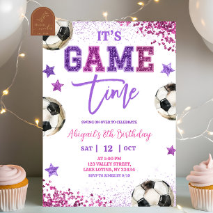 Convite Aniversário de Menina de Futebol com Lantejoulas R