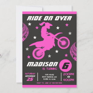 Convite Aniversário de Menina de Moto Motocross