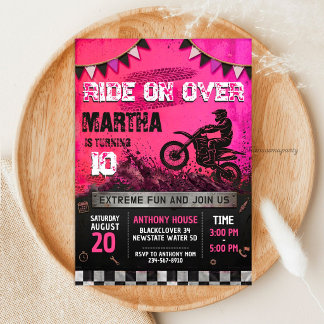 Convite Aniversário de Menina de Motocross - Bicicleta de