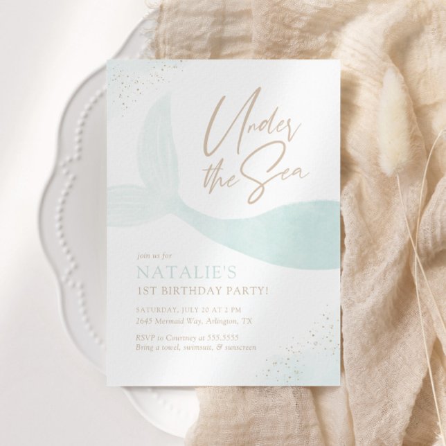 Convite Aniversário de Menina de Sereia do Mar Turquesa (Criador carregado)