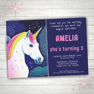 Convite Aniversário de Menina Estrelas Mágicas Unicórnio F
