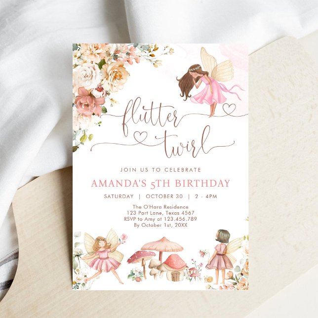 Convite Aniversário de Menina Fada Flor Silvestre Flutter  (Criador carregado)
