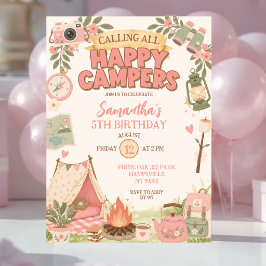 Convite Aniversário de Menina Feliz Acampamento Boho Rosa