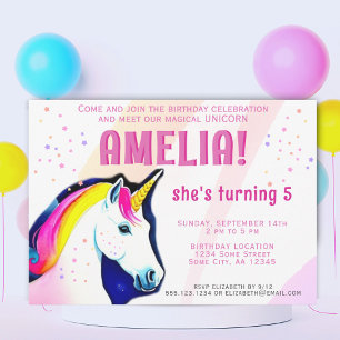 Convite Aniversário de Menina Mágica Unicórnio Fofa 