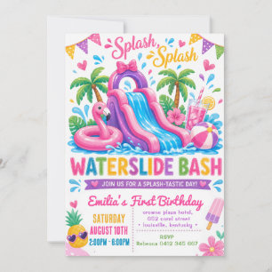 Convite Aniversário de Menina Piscina de Verão com Tobogã
