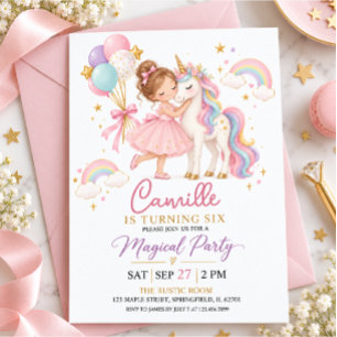Convite Aniversário de Menina Princesa Arco-Íris Unicórnio