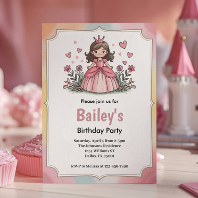 Convite Aniversário de Menina Princesa de Conto de Fadas F (Criador carregado)