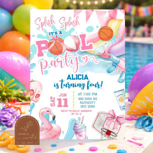 Convite Aniversário de Menina Rosa Arco de Basquete Festa