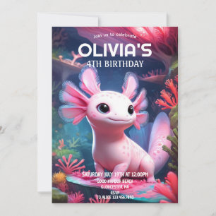 Convite Aniversário de Menina Rosa Axolote