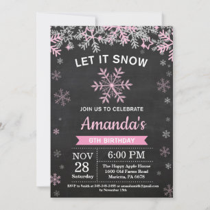 Convite Aniversário de Menina Rosa Prata Floco de Neve Inv