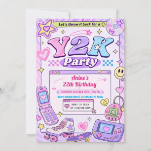 Convite Aniversário de Menina Rosa Retro Y2K Pessoal