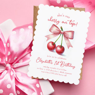 Convite Aniversário de Menina Rosa Vermelho Coquette Cerej