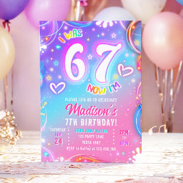 Convite Aniversário de Menina Seis Sete 6 7 Neon Glow Retr