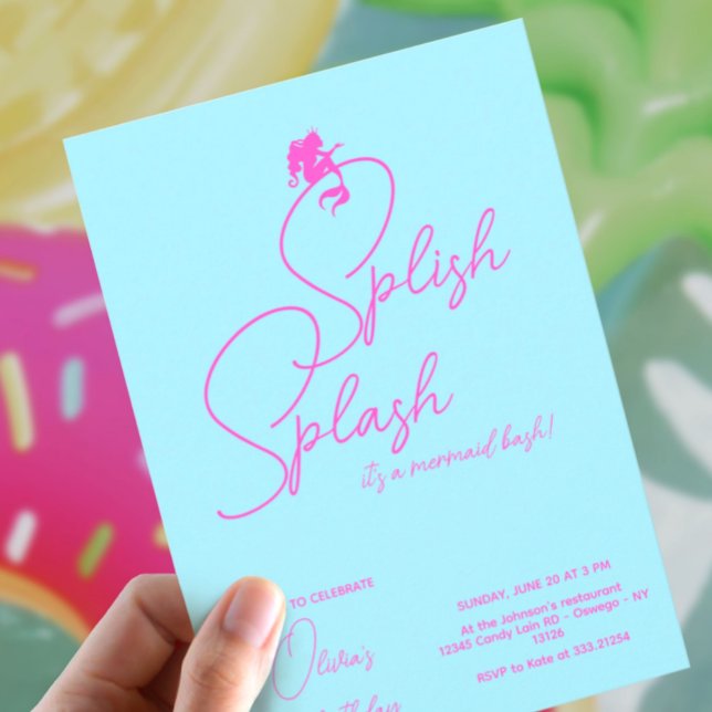 Convite Aniversário de Menina Sereia Minimalista Simples M (Criador carregado)