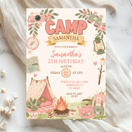 Convite Aniversário de Menina Tema Acampamento Boho Rosa