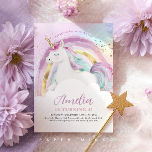Convite Aniversário de Meninas Arco-Íris Pastel Unicórnio