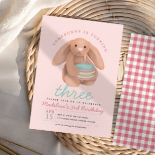 Convite Aniversário de Meninas Caprichoso Coelho Rosa e Bo