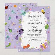 Aniversário de Meninas com Bugs Fofos Roxos